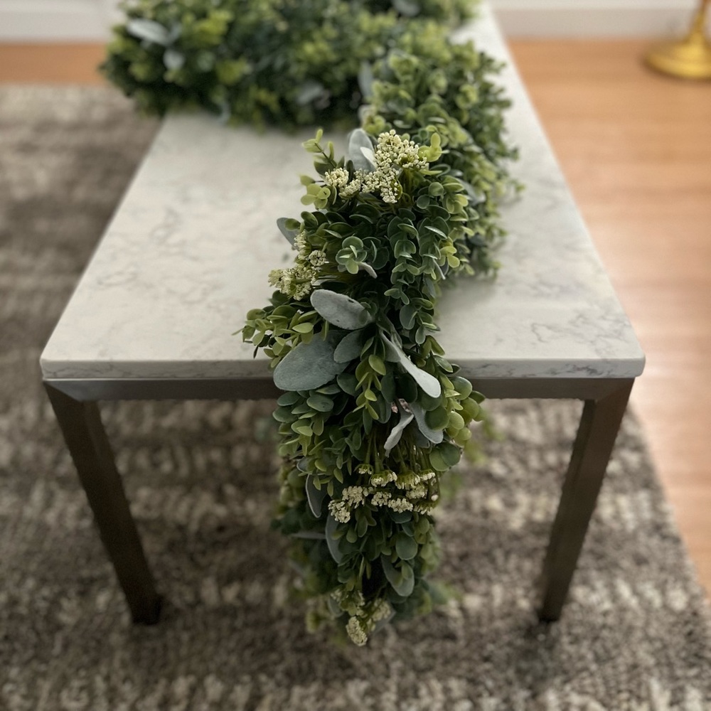 10ft Lambs ear and boxwood eucalyptus garland runner faux florals